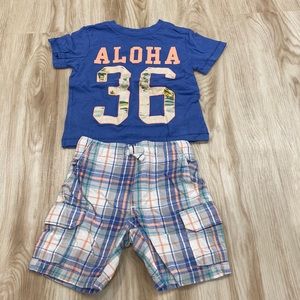 Carter’s boys 2T “aloha 36” set. Blue tshirt and plaid shorts